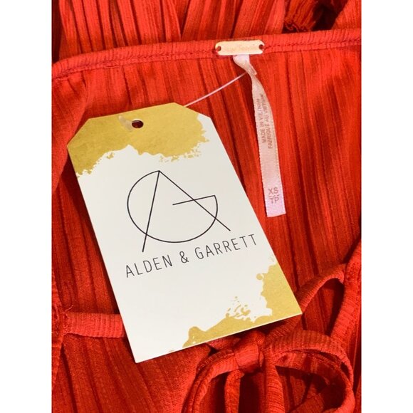 Free People Red Accordion Pleated Bell Sleeve Tie-Neck Top, Size XS - Picture 8 of 8